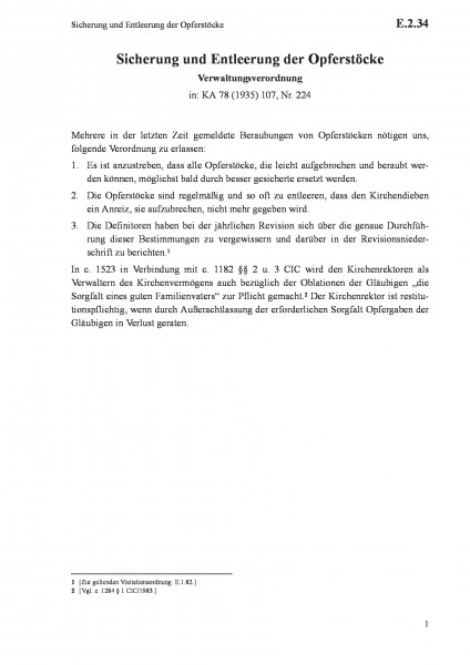 E.2.34 Sicherung und Entleerung der Opferstöcke