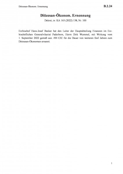 B.2.24 Diözesan-Ökonom. Ernennung