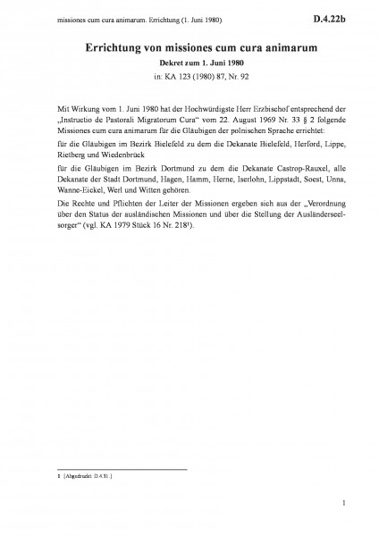 D.4.22b missiones cum cura animarum. Errichtung (1. Juni 1980)