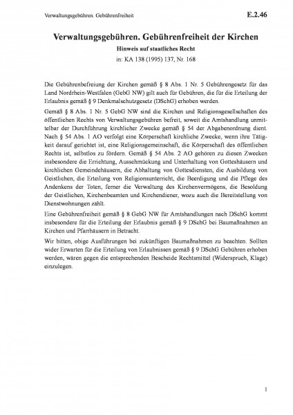 E.2.46 Verwaltungsgebühren. Gebührenfreiheit