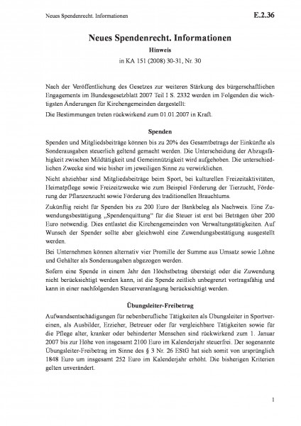 E.2.36 Neues Spendenrecht. Informationen
