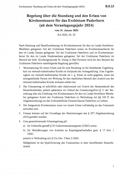B.8.23 Kirchensteuer. Stundung und Erlass (ab dem Veranlagungsjahr 2024)