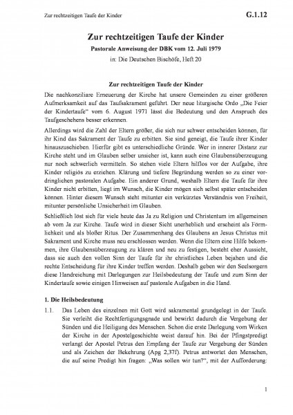 G.1.12 Zur rechtzeitigen Taufe der Kinder