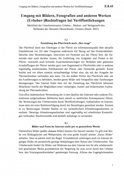 E.8.43 Umgang mit Bildern, Fotografien und anderen Werken bei Veröffentlichungen