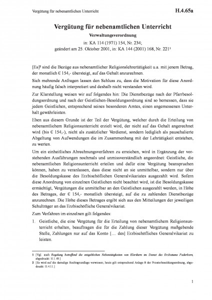 H.4.65a Vergütung für nebenamtlichen Unterricht
