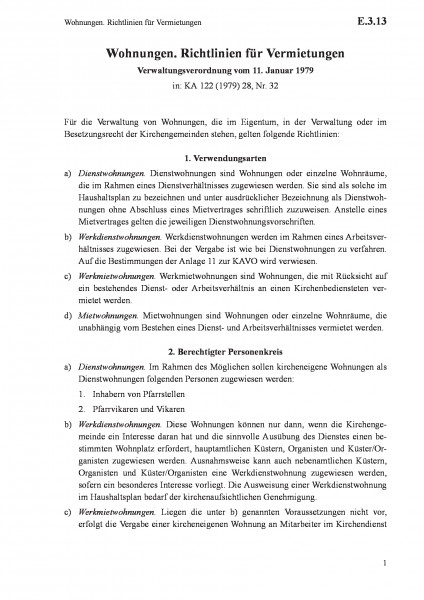 E.3.13 Wohnungen. Richtlinien für Vermietungen