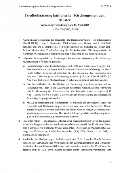 E.7.21a Friedhofssatzung katholischer Kirchengemeinden. Muster