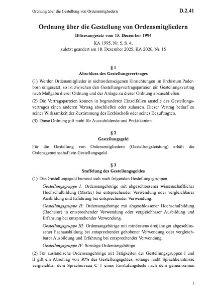 D.2.41 Ordnung über die Gestellung von Ordensmitgliedern