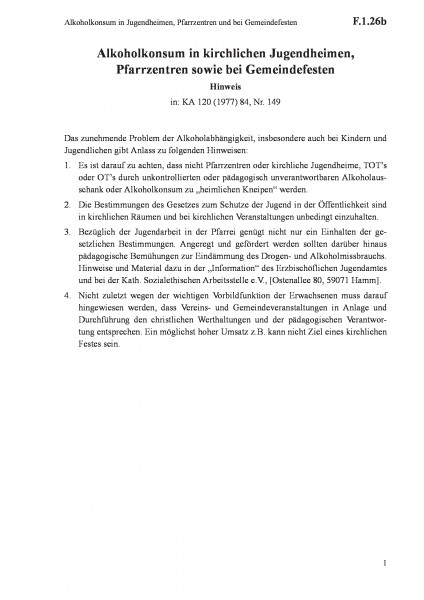 F.1.26b Alkoholkonsum in Jugendheimen, Pfarrzentren und bei Gemeindefesten