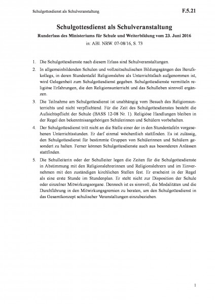F.5.21 Schulgottesdienst als Schulveranstaltung