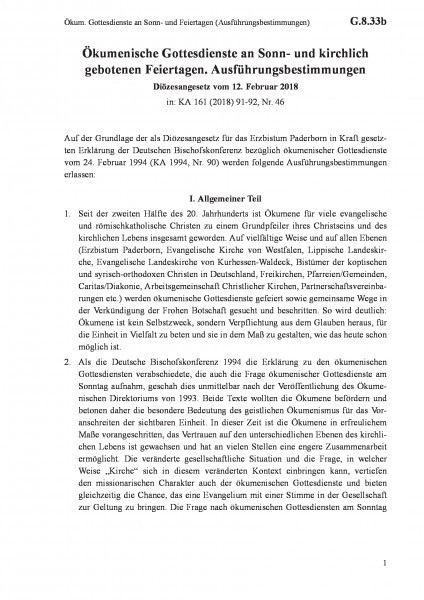 G.8.33b Ökum. Gottesdienste an Sonn- und Feiertagen (Ausführungsbestimmungen)