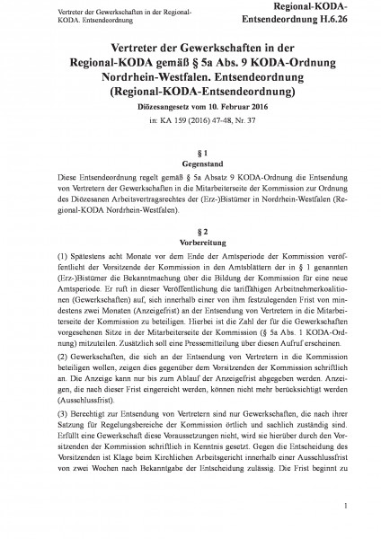 H.6.26 Vertreter der Gewerkschaften in der Regional-KODA. Entsendeordnung
