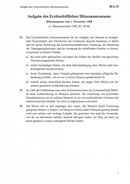 B.4.15 Aufgabe des Erzbischöflichen Diözesanmuseums