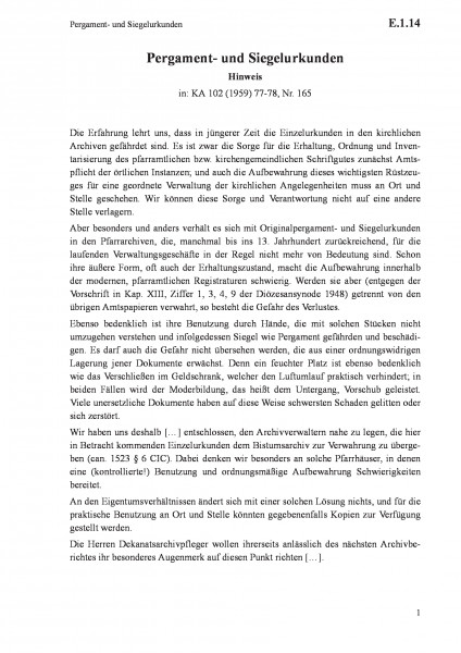 E.1.14 Pergament- und Siegelurkunden
