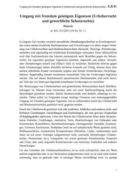 E.8.41 Umgang mit fremdem geistigem Eigentum (Urheberrecht und gewerbliche Schutzrechte)