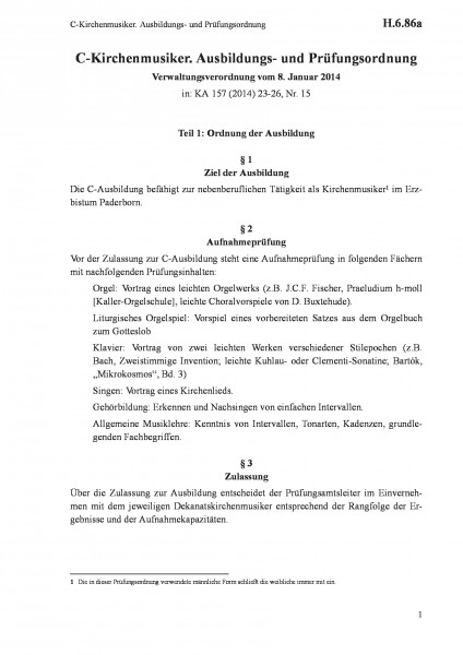 H.6.86a C-Kirchenmusiker. Ausbildungs- und Prüfungsordnung