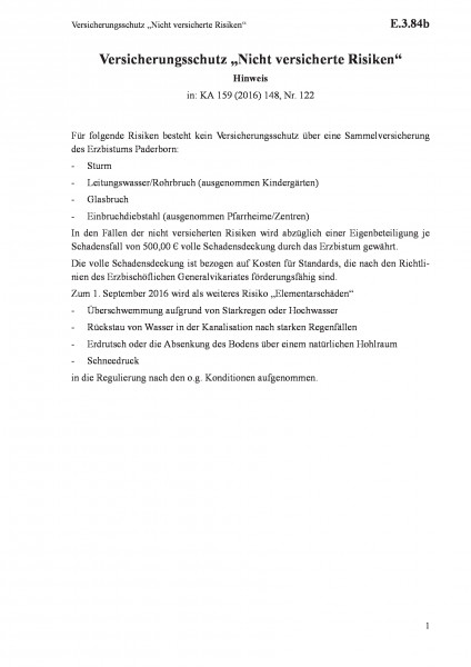 E.3.84b Versicherungsschutz „Nicht versicherte Risiken“