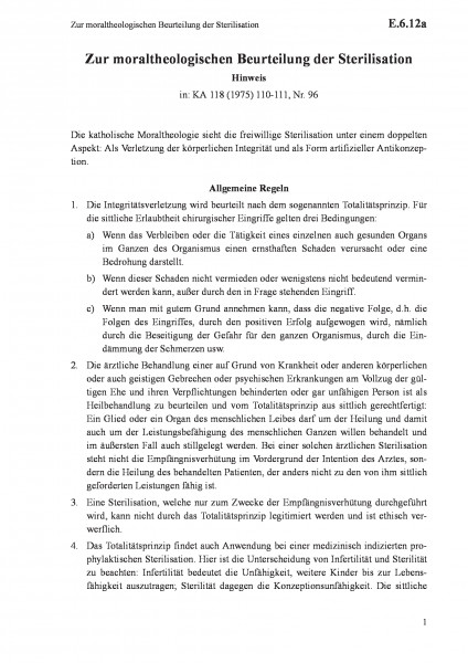 E.6.12a Zur moraltheologischen Beurteilung der Sterilisation