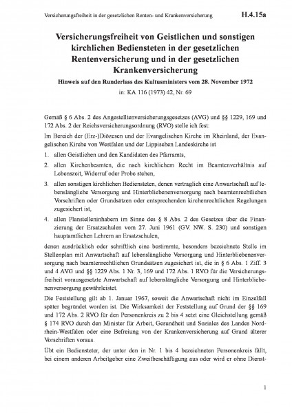 H.4.15a Versicherungsfreiheit in der gesetzlichen Renten- und Krankenversicherung