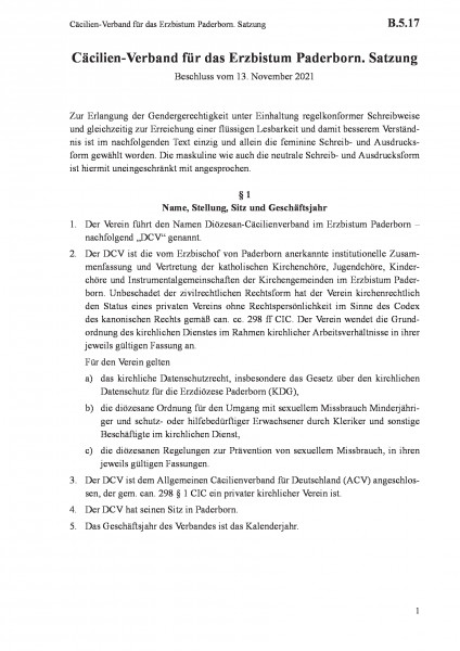 B.5.17 Cäcilien-Verband für das Erzbistum Paderborn. Satzung