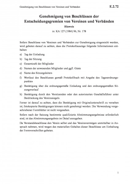 E.2.72 Genehmigung von Beschlüssen von Vereinen und Verbänden