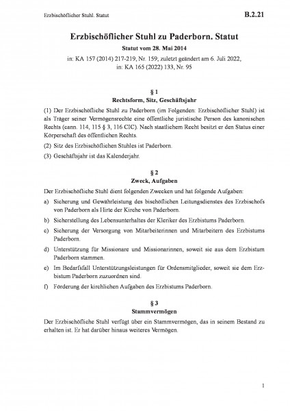 B.2.21 Erzbischöflicher Stuhl. Statut