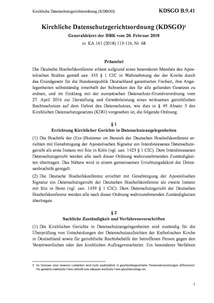 B.9.41 Kirchliche Datenschutzgerichtsordnung (KDSGO)