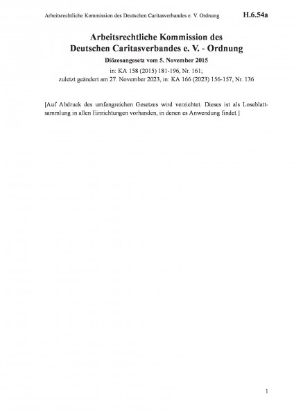 H.6.54a Arbeitsrechtliche Kommission des Deutschen Caritasverbandes e. V. Ordnung