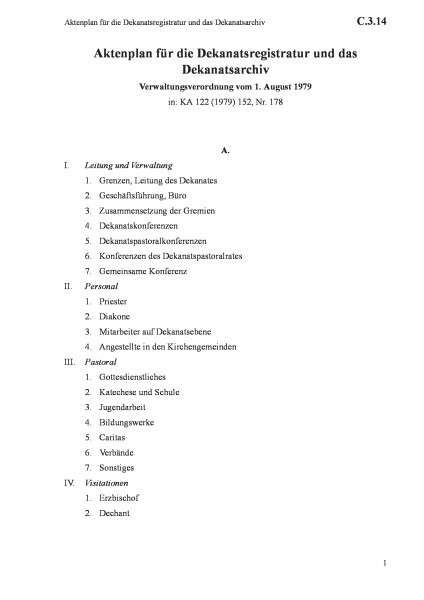C.3.14 Aktenplan für die Dekanatsregistratur und das Dekanatsarchiv