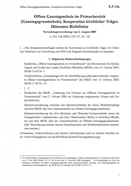E.5.14a Offene Ganztagsgrundschulen. Kooperation kirchlicher Träger