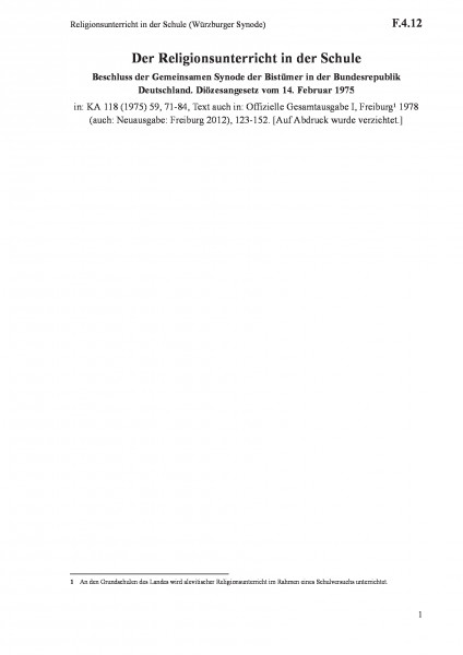 F.4.12 Religionsunterricht in der Schule (Würzburger Synode)